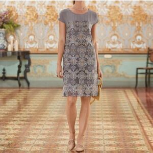 Sundance Stardust Embroidered Damask Gray Gold Sleeveless size Medium